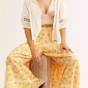 Free people river run wide pants, Boho Yellow and Cream, XS, pre owned